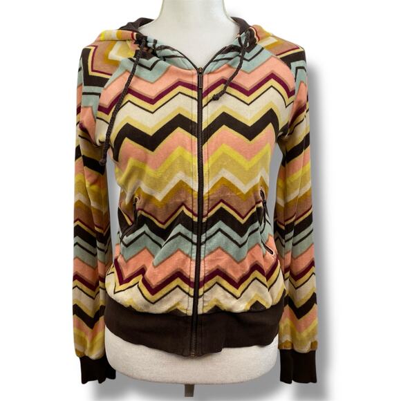 Missoni For Target Y2K Velour Multi-Color Chevron Zip Hoodie - Picture 1 of 8